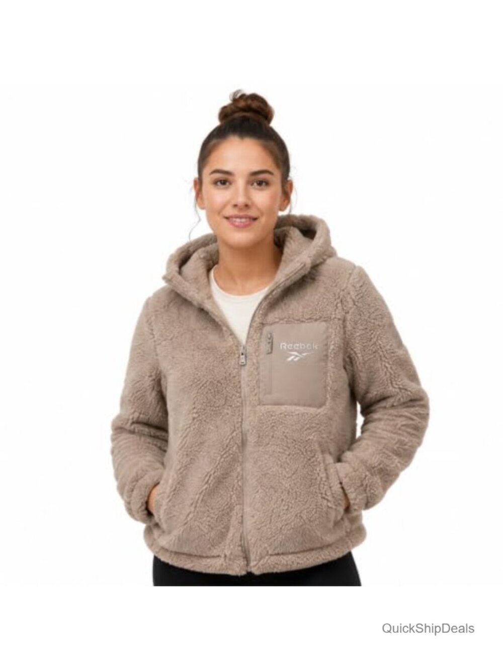 Reebok Sherpa Fleece Jacket Midweight Zip-Up Hooded Winter Coat